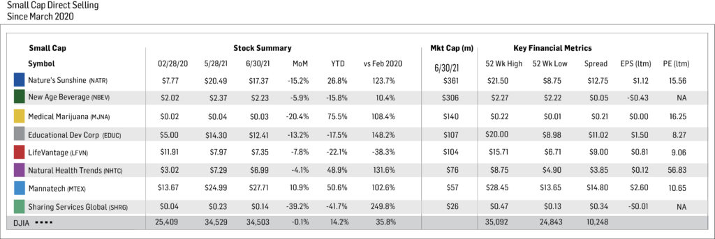 Small Cap performance summary table June 2021